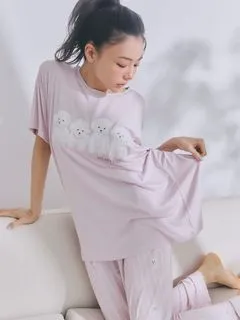 gelato pique/【接触冷感】【ONLINE限定】ビションフリーゼ柄Tシャツ&ロングパンツセット/セットアップ