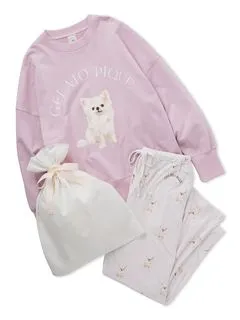 gelato pique/【ラッピング済み】DOG柄ワンポイント裏毛プルオーバー＆ロングパンツSET/セットアップ