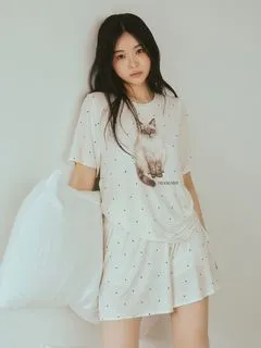 gelato pique/【ONLINE限定】CATドット柄ワンポイントTシャツ＆ショートパンツセット/セットアップ