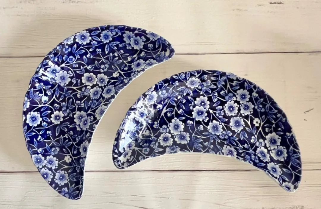 バーレイ ロイヤルクラウンフォード ブルーキャリコ クレッセントディッシュ2枚