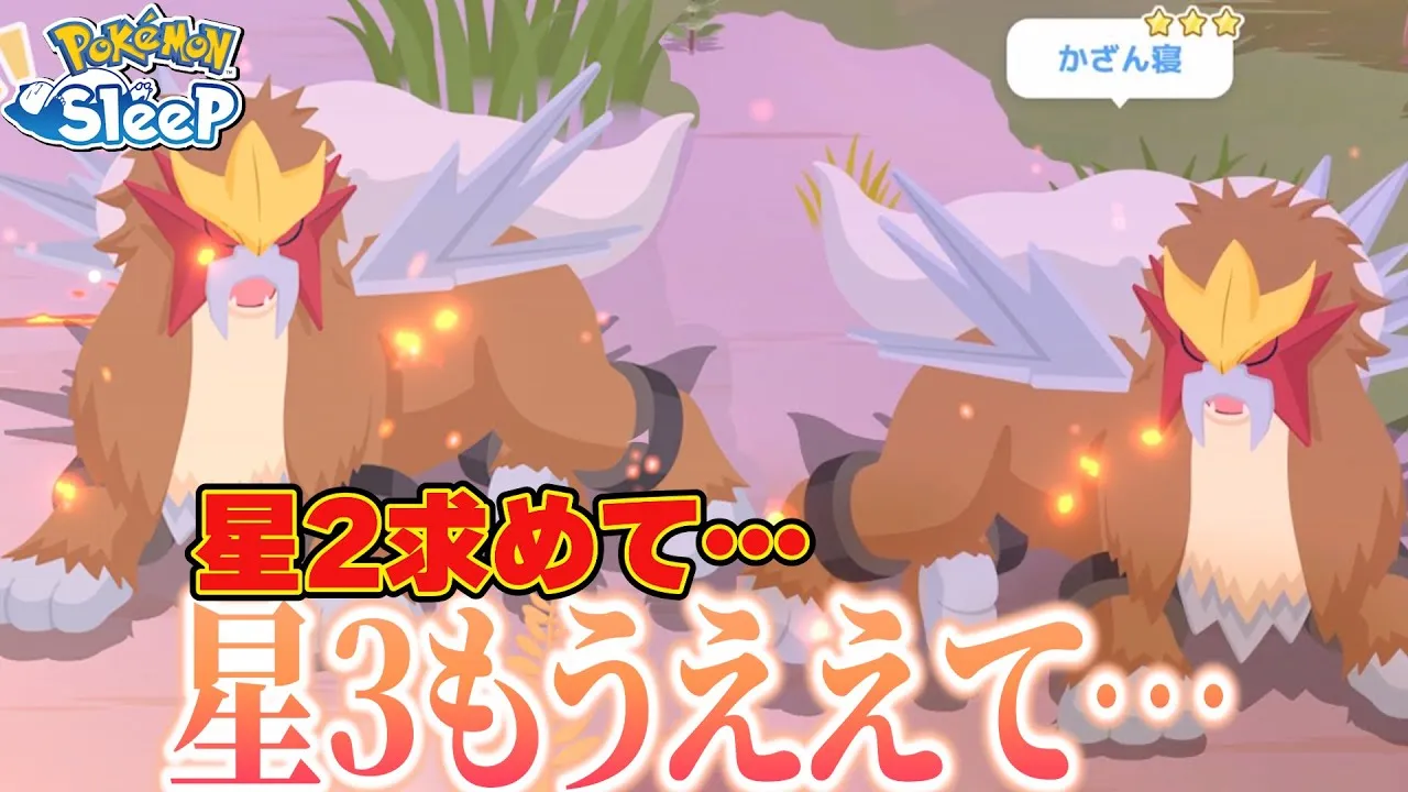 エンテイの星3寝顔拝み4匹目GETへ!!まさかの個体値引いてく!!【ポケモンスリープ】 - YouTube